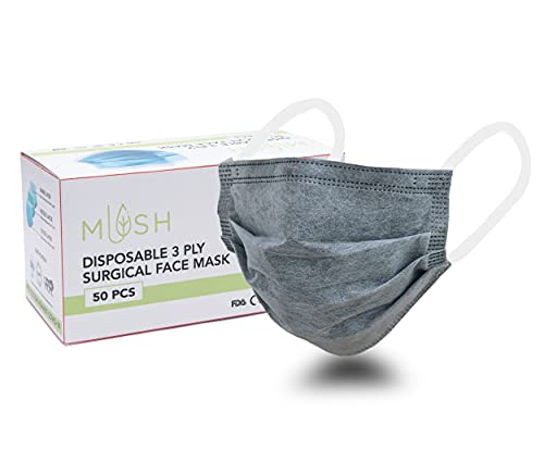 Mush 3 Layered Surgical Disposable Face Mask with Melt-Blown Filter and Soft Ear loop, CE, ISO, FDA Certified (3 Ply- Grey, Pack of 50)