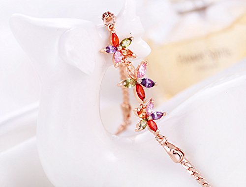 Yellow Chimes Floral Bracelet for Women Florets Charms Swiss Cubic Zirconia 18K Rose Gold Plated Multicolor Bracelet for Women and Girls