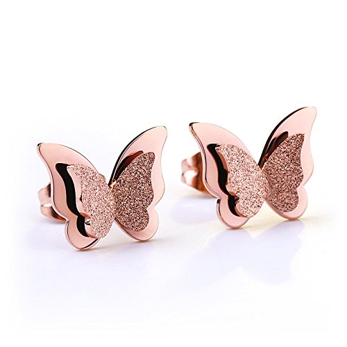 Kairangi Earrings for Women and Girls | Rose gold Studs | Rose Gold Plated Earring | Butterfly Shaped Western Stainless Steel stud Earrings | Birthday Gift for girls & women Anniversary Gift for Wife