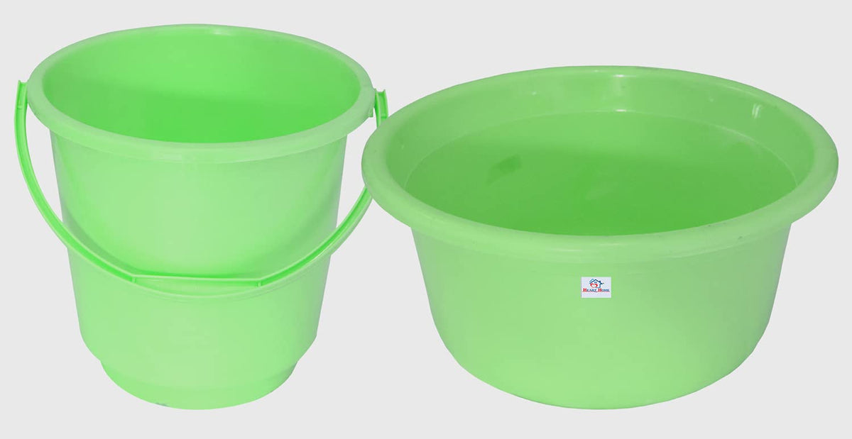 Heart Home 2 Pieces Plastic Bucket & Tub Set (Green)