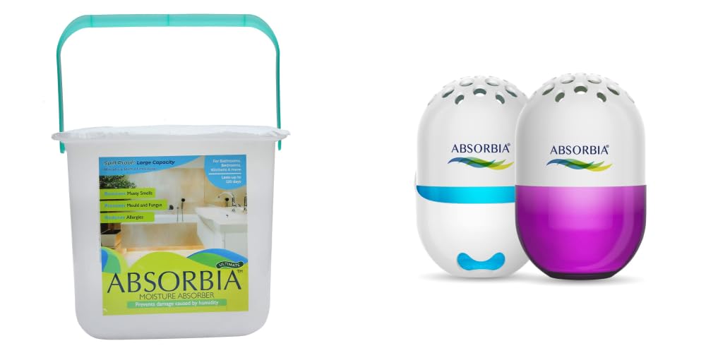 Absorbia Moisture Absorber Ultimate Large Bucket (Absorbs 4L)|Non-Electric Dehumidier for Large Areas & Absorbia Golf Gel Air Freshener - Pack of 2 (100g X 2 pcs)|Water based, Low VOC & pDCB free