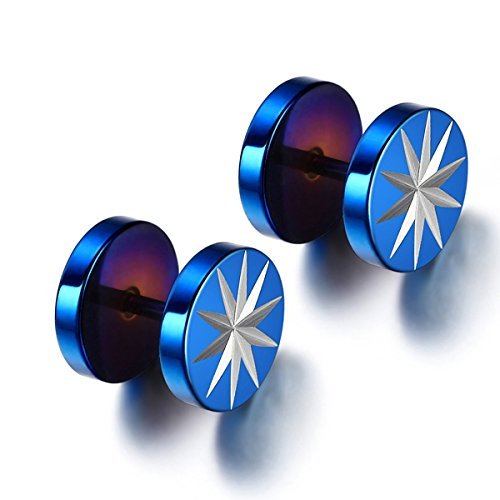 Yellow Chimes Spark Symbol 316L Stainless Steel Metallic Blue Earrings for Men and Boys