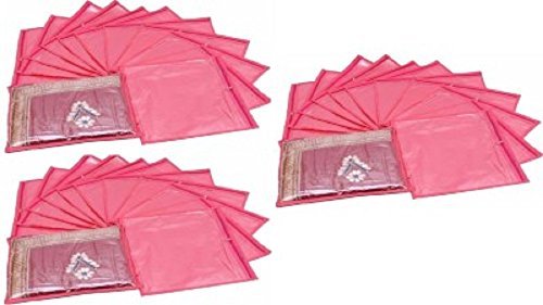 Kuber Industries 36 Piece Non Woven Saree Cover Set, Pink