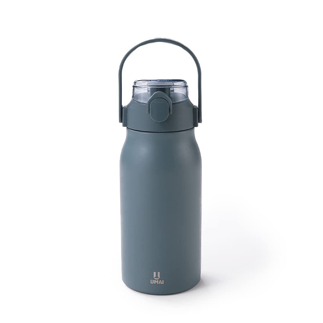 UMAI Insulated Stainless Steel Bottle (1000 ml) with Sipper Lid | Double Wall Vacuum Thermos | Insulated Water Bottle| Leakproof | Rustproof| Flip Up Handle |Insulation upto Hot/Cold 6-12 Hours| Blue