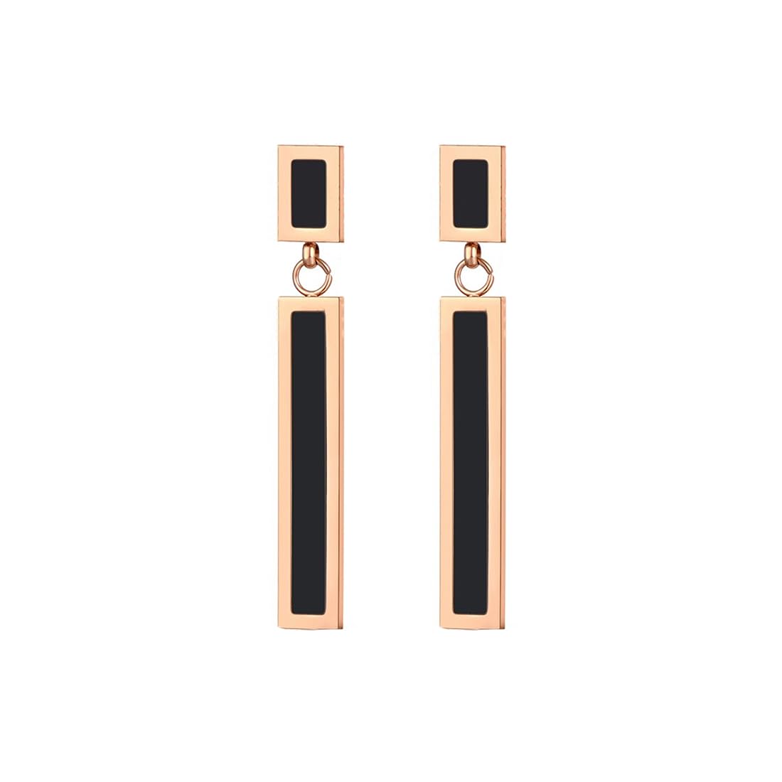 Kairangi Long Earrings for Women Western Rose Gold Plated Stainless Steel Black Square Drop Danglers Earrings For Women and Girls