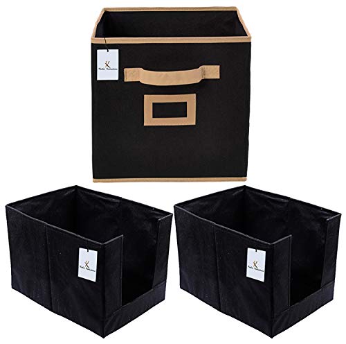 Kuber Industries Non Woven 2 Piece Shirt Stacker Wardrobe Organizer and 1 Piece Small Foldable Storage Organiser Cubes/Boxes (Black) -CTKTC038340