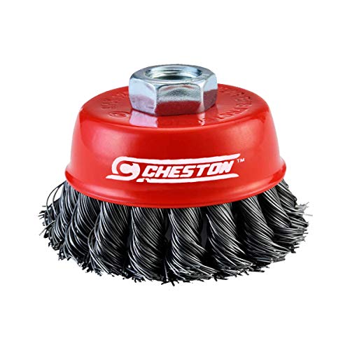 Cheston CH-TWRCPBS 3” Twisted Wire Cup Brush Knotted Abrasive Wheel for Angle Grinders & Buffer with 5/8 Inch Threaded Arbour