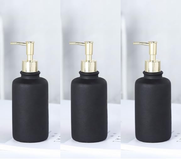 UMAI Liquid Soap Dispenser | Stoneware | Bathroom Sanitizer, Lotion, Shampoo Dispenser | Ceramic Handwash Bottle for Kitchen | Soap Dispenser for Wash Basin | Bathroom Accessories (Pack of 3)