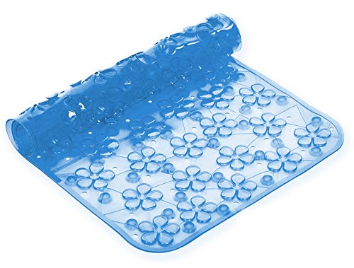 Kuber Industries Flower Design Bath Mat with Suction Cups (Blue, Polyvinyl Chloride, Standard)