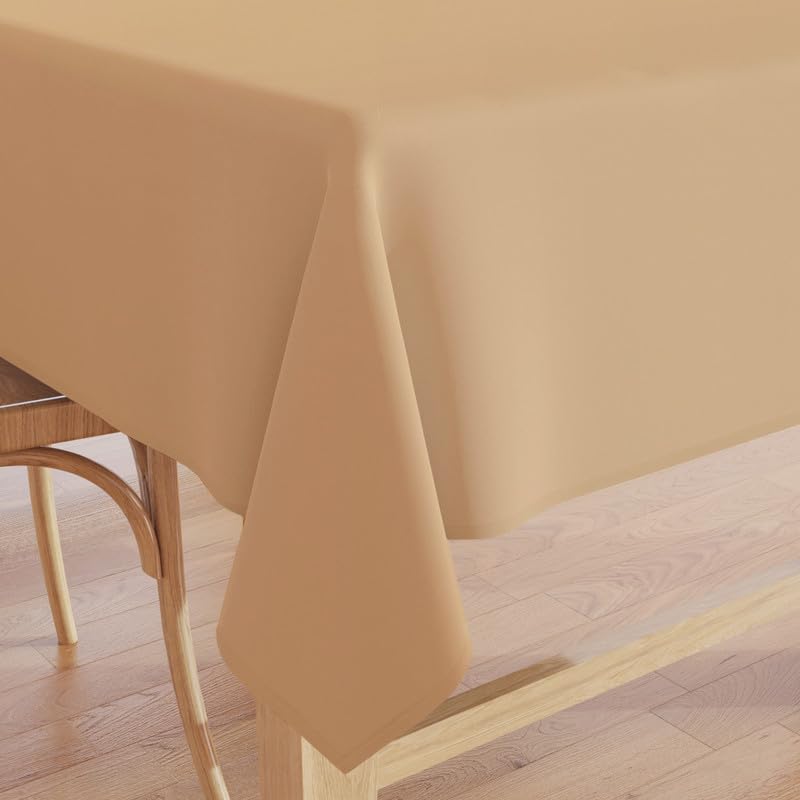 Encasa Homes Plain Colour Table Cloth (4.6 ft Long) for 4 Seater Large Centre Dining Table - Light Beige - Cotton Canvas Fabric, Mercerised, Washable, Rectangular for Home Hotel & Restaurant