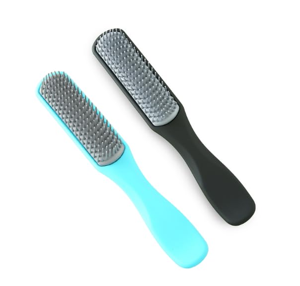 UMAI Flat Hair Brush with Strong & Flexible Bristles | Curl Defining Brush for Thick Curly & Wavy Hair | Small Size | Hair Styling Brush for Women & Men (Blue-Black, Pack of 2)