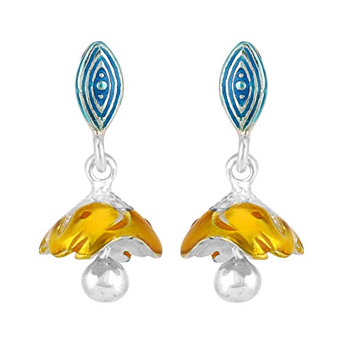 Yellow Chimes 925 Sterling Silver Hallmark and Certified Purity Meenakari Jhumki Earrings for Women and Girls
