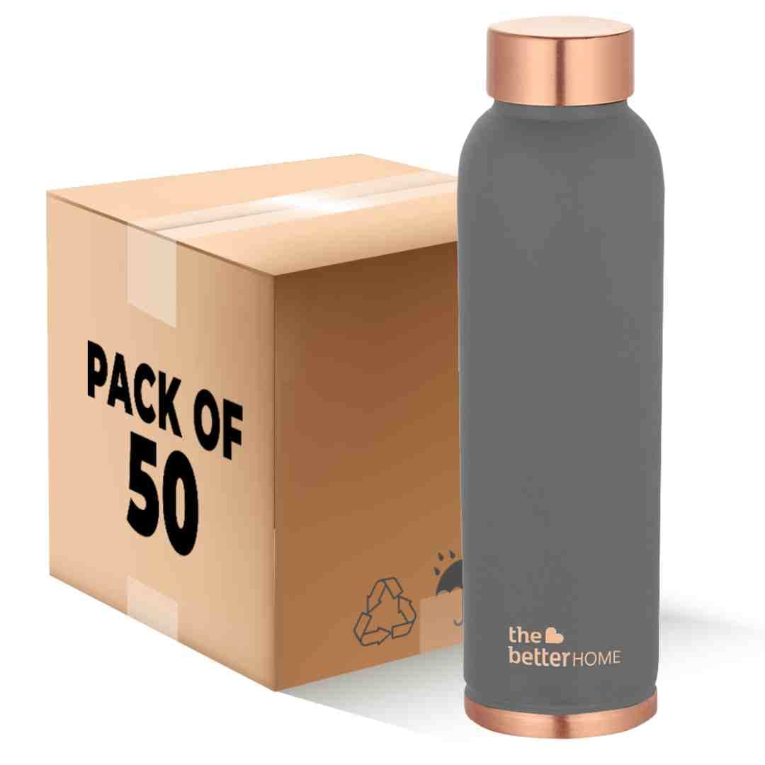 The Better Home Copper Water Bottle 1 Litre(50Pcs) BPA Free Leak Proof Bottle for School Kids | Non Plastic Bottles for Office 1+ Litre Capacity | Water Bottal | Dr Copper Water Bottle-Grey