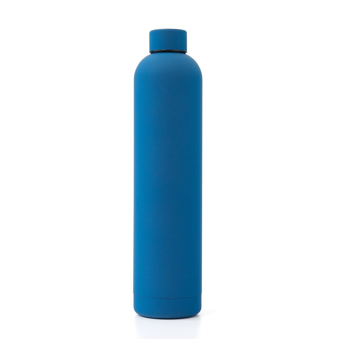 Homestic Water Bottle | Vacuum Insulated Travel Bottle | Hot & Cold Water Bottle | Smooth Rubber Finish Water Bottle | 1 LTR | PC-23823A | Blue