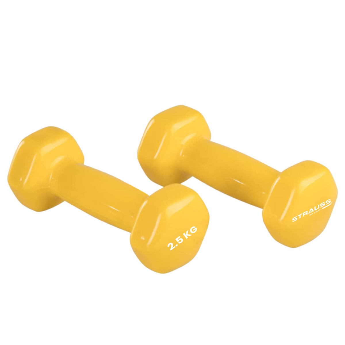 Strauss Premium Vinyl Dumbbells Weight for Men & Women | 2.5 Kg (Each) | 5 Kg (Pair) | Ideal for Home Workout , Yoga, Pilates, Gym Exercises | Non-Slip, Easy to Hold, Scratch Resistant (Yellow)m Exercises (Yellow)