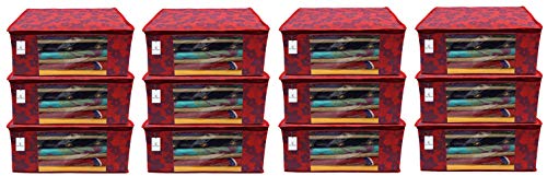 Kuber Industries Non Woven Saree Covers With Zip|Saree Covers For Storage|Saree Packing Covers For Wedding|Pack of 12 (Red)