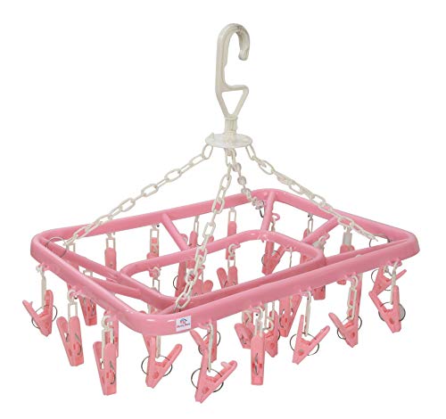 Heart Home Cloth Drying Hanger Rack (32 Clips)|360 Degree Portable & Rotatable Clips|Space Saving Travel & Durable Plastic|Size 40 x 38 x 30 CM (Pink)-HHEART15539