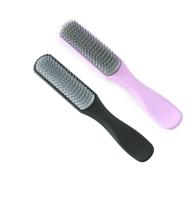 UMAI Flat Hair Brush with Strong & Flexible Bristles | Curl Defining Brush for Thick Curly & Wavy Hair | Small Size | Hair Styling Brush for Women & Men (Black-Purple, Pack of 2)