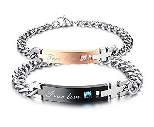 Yellow Chimes His or Hers Matching Set True Love Titanium Stainless Steel Couple Bracelet for Girls & Boys (2 Pcs)