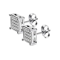 Yellow Chimes Stud Earrings for Men Fashion Stainless Steel Silver Crystal Square Stud Earrings for Men and Women