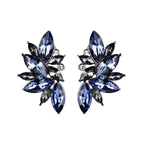 Yellow Chimes Silver Plated Blue Crystal Jacket Earrings for Women and Girls