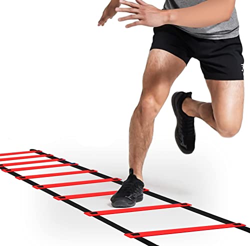Strauss Agility Ladder | 6M Speed Training Ladder with 12 Adjustable Rungs | Speed Training Ladder for Men and Women | Ideal for Soccer, Football & Sports Training (Red)