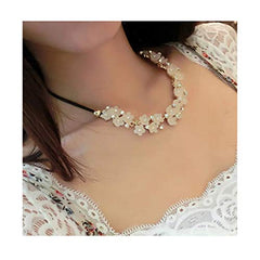 Yellow Chimes Latest Collection Peach Fantasy Floral Design Studded Crystal Stylish Necklace for Women and Girl's