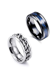 Yellow Chimes Rings for Men 2 Pcs Combo Ring Stainless Steel Rings Dragon Celtic Smooth Finish Rings For Men and Boys.