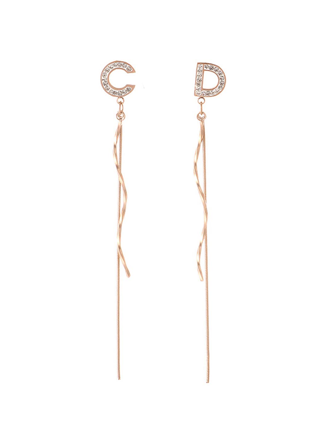 Yellow Chimes Danglers Earrings for Women Rose Gold Plated Stainless Steel C & D Letter Mismatched Danglers Earrings For Women and Girls