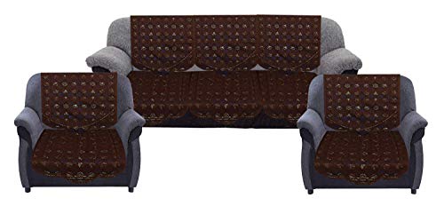 Kuber Industries Circle Design Cotton 5 Seater Sofa Cover, 70" x 29", Set of 6, Brown