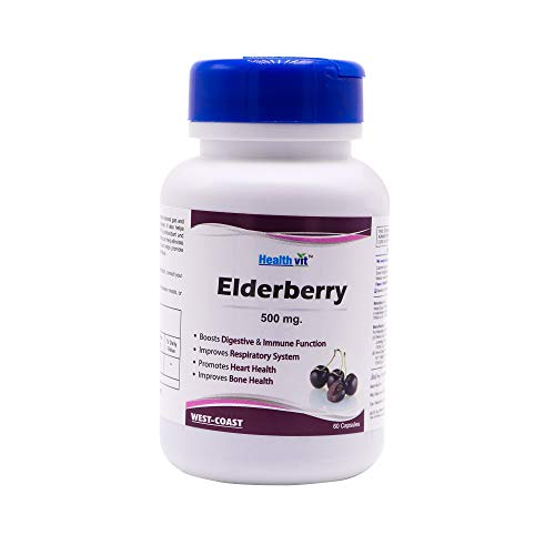 Healthvit Elderberry 500mg For Healthy Immune System | Maintain Health And Well Being | Improves Raspiratory System | Vegan And Gluten Free | 60 Capsules