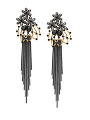 Yellow Chimes Crystal Danglers Earrings for Women Floral Shaped Crystal Black Long Chain Dangler Earrings for Women and Girls