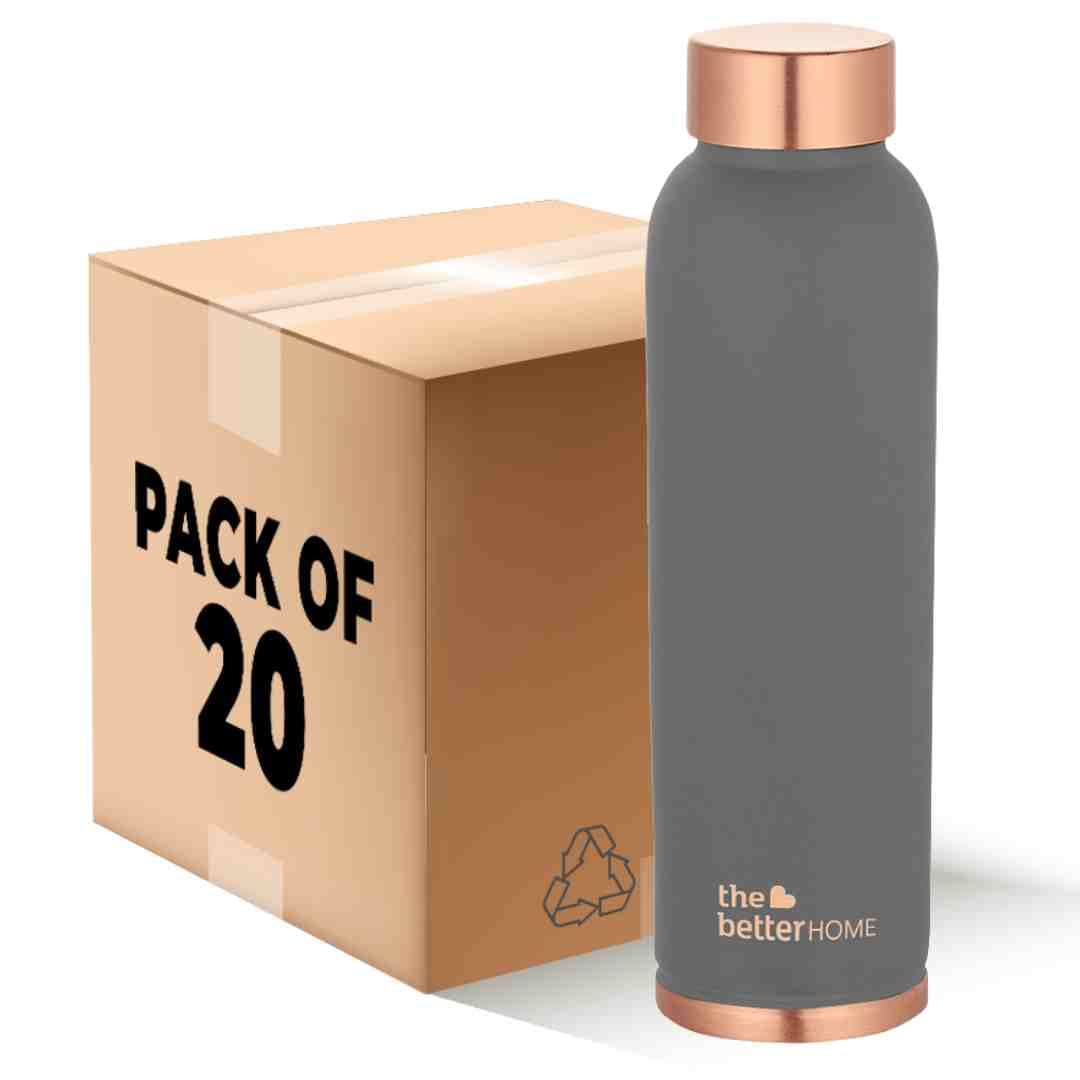 The Better Home Copper Water Bottle 1 Litre(20Pcs) BPA Free Leak Proof Bottle for School Kids | Non Plastic Bottles for Office 1+ Litre Capacity | Water Bottal | Dr Copper Water Bottle-Grey