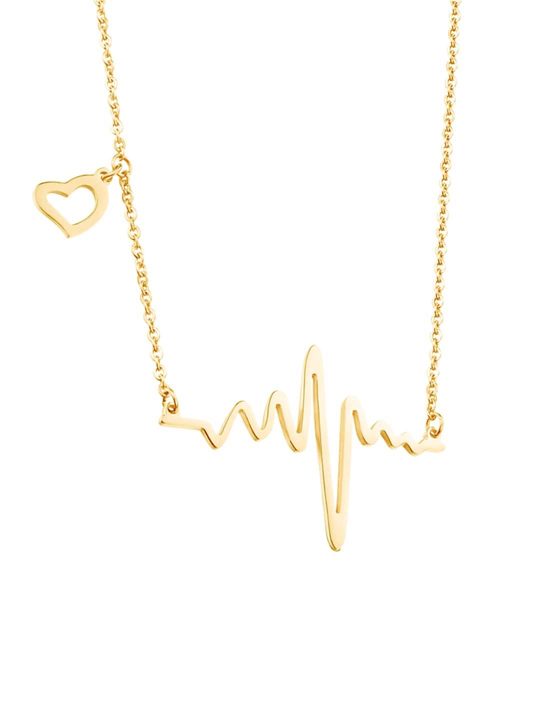 Yellow Chimes Necklace for Women and Girls Heart Pendant Necklace for Women | Gold Plated Valentines Special Love Heartbeat Chain Necklace | Birthday Gift for girls and women Anniversary Gift for Wife