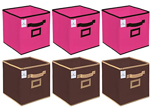 Kuber Industries Non Woven Foldable Storage Organiser Cubes/Boxes CTKTC35202 (Coffee, Pink, Small) - 6 Pieces