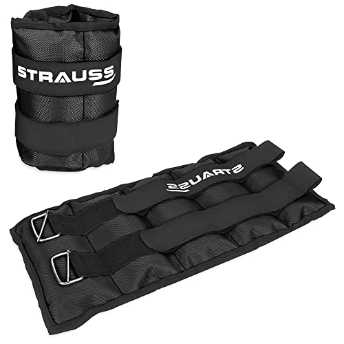 Strauss Adjustable Ankle/Wrist Weights 2 KG X 2 | Ideal for Walking, Running, Jogging, Cycling, Gym, Workout & Strength Training | Easy to Use on Ankle, Wrist, Leg, (Black)