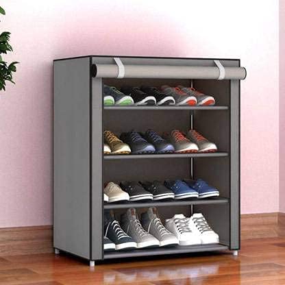 Homestic Shoe Rack|Non-Woven 4 Shelves Shelf|Foldable Storage Rack Organizer for Shoe, Books (Grey)