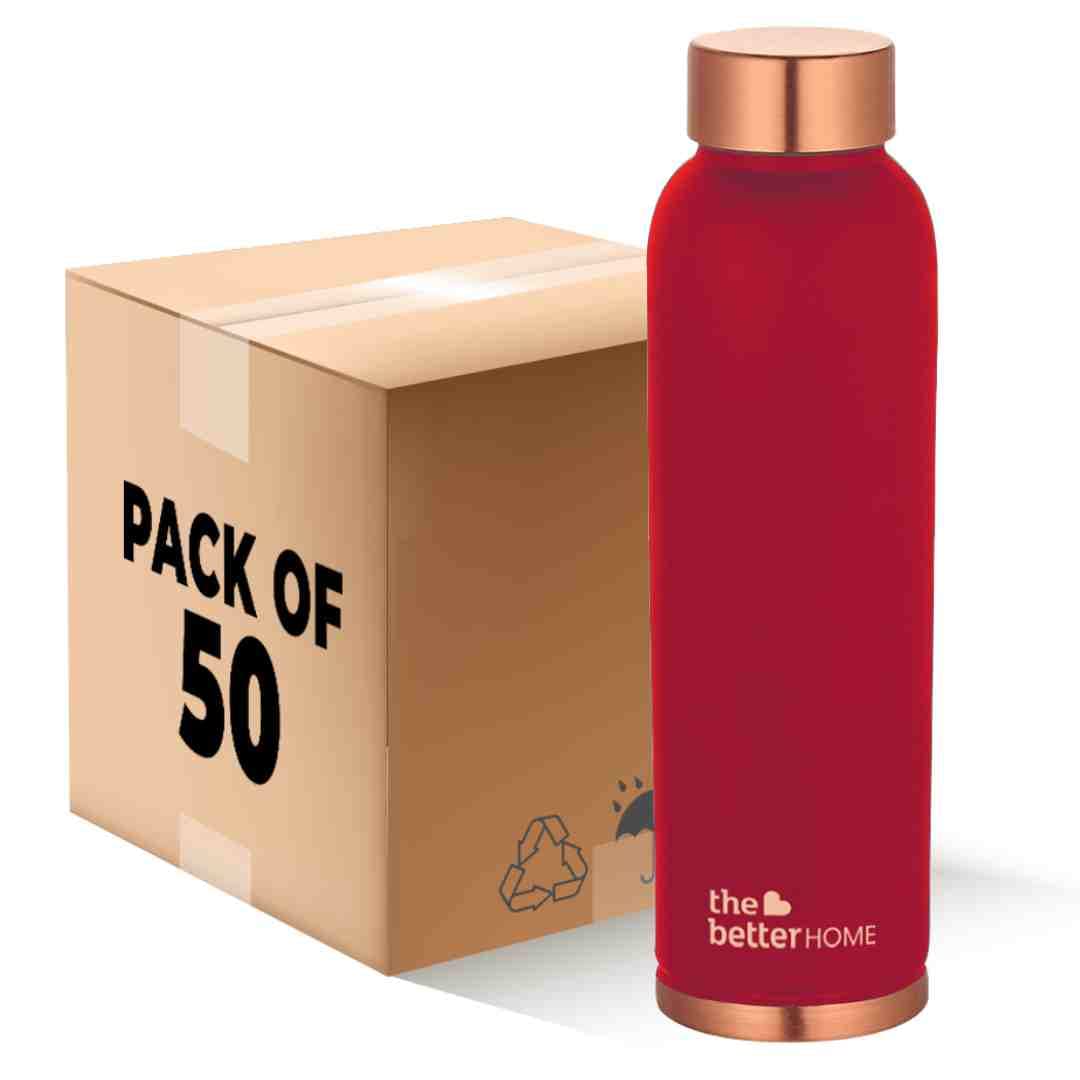 The Better Home Copper Water Bottle 1 Litre(50Pcs) BPA Free Leak Proof Bottle for School Kids | Non Plastic Bottles for Office 1+ Litre Capacity | Water Bottal | Dr Copper Water Bottle-Maroon