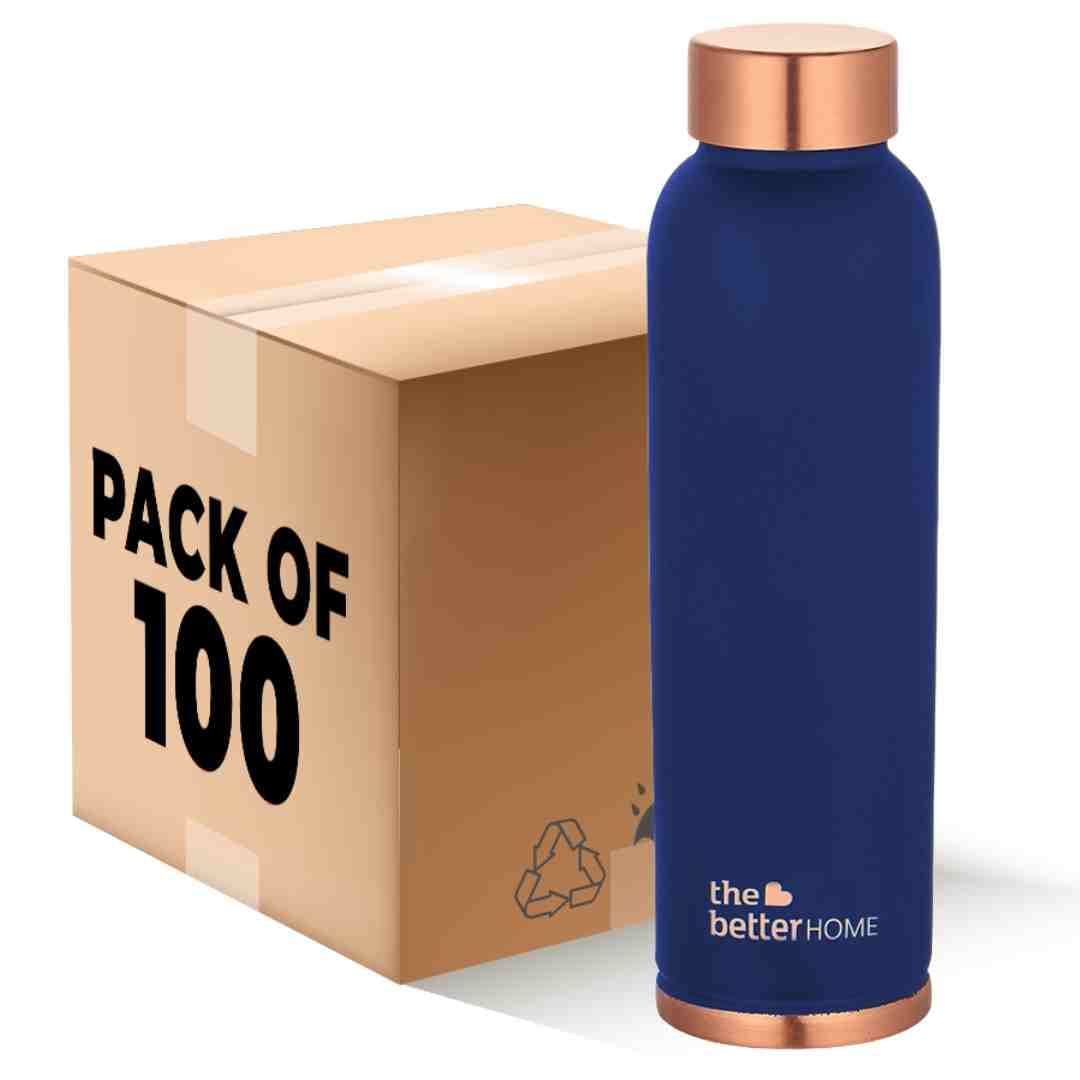 The Better Home 1000 Copper Water Bottle (900ml) | 100% Pure Copper Bottle | BPA Free & Non Toxic Water Bottle with Anti Oxidant Properties of Copper | Blue (Pack of 100)