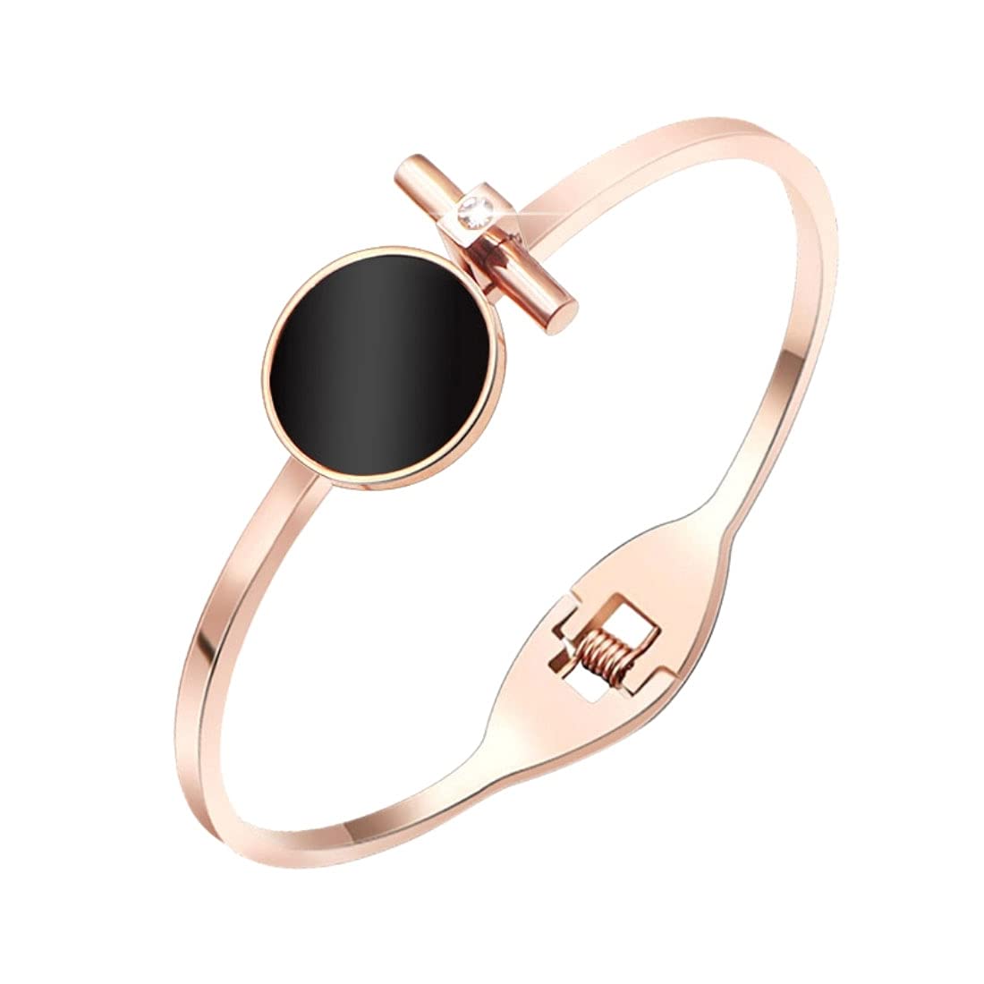 Yellow Chimes Kada Bracelet for Women Stainless Steel RoseGold Plated Black Circle Statement Style Kadaa Bracelet for Women and Girls.