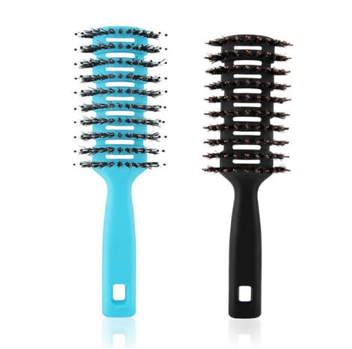 UMAI Round Vented Hair Brush for Quick Drying & Pain Free Detangling | Smoothens | Stylish design | Flexible Nylon Bristles | Suitable for all Hair types (Black-Blue, Pack of 2)