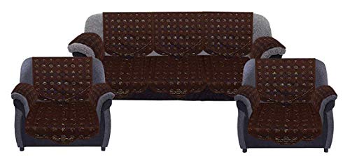 Kuber Industries KUBMART11948 Circle Design Cotton 5 Seater Sofa Cover with 6 Pieces Arms Cover (Brown, Standard) -Set of 16
