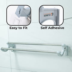 Kuber Industries Towel Hanger for Bathroom|Wall Mounted Cloth Hanger|Multipurpose Cloth & Napkin Holder|Stainless Steel & PP|Self-Adhesive DIY Installation|Bathroom & Kitchen Organizer|FJ-07|Grey