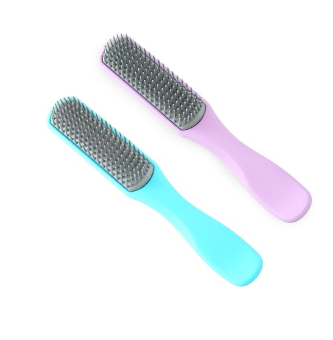 UMAI Flat Hair Brush with Strong & Flexible Bristles | Curl Defining Brush for Thick Curly & Wavy Hair | Small Size | Hair Styling Brush for Women & Men (Blue-Purple, Pack of 2)