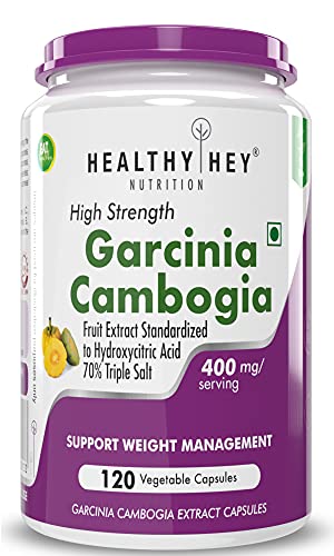 HealthyHey Nutrition Garcinia Cambogia with 70% HCA Extract- Triple Salt - Natural Appetite Suppressant - 400mg - 120 Veg. Capsules