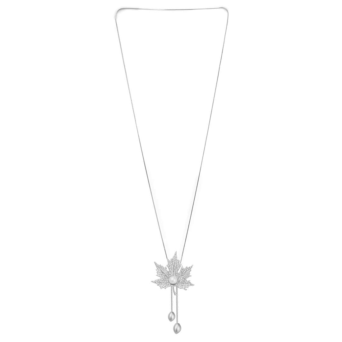 Yellow Chimes Long Chain Necklace for Girls Maple Leaf Silver Long Chain Pendant Necklace for Womena and Girls