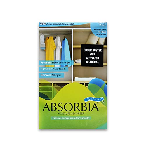 Absorbia Moisture Absorber Hanging Pouch with Activated Charcoal 440 gms | Absorption Capacity 1000ml each pouch| Dehumidifier for Wardrobe, Closet & Bathroom| Fights Against Moisture, Mould, Fungus & Musty Smells