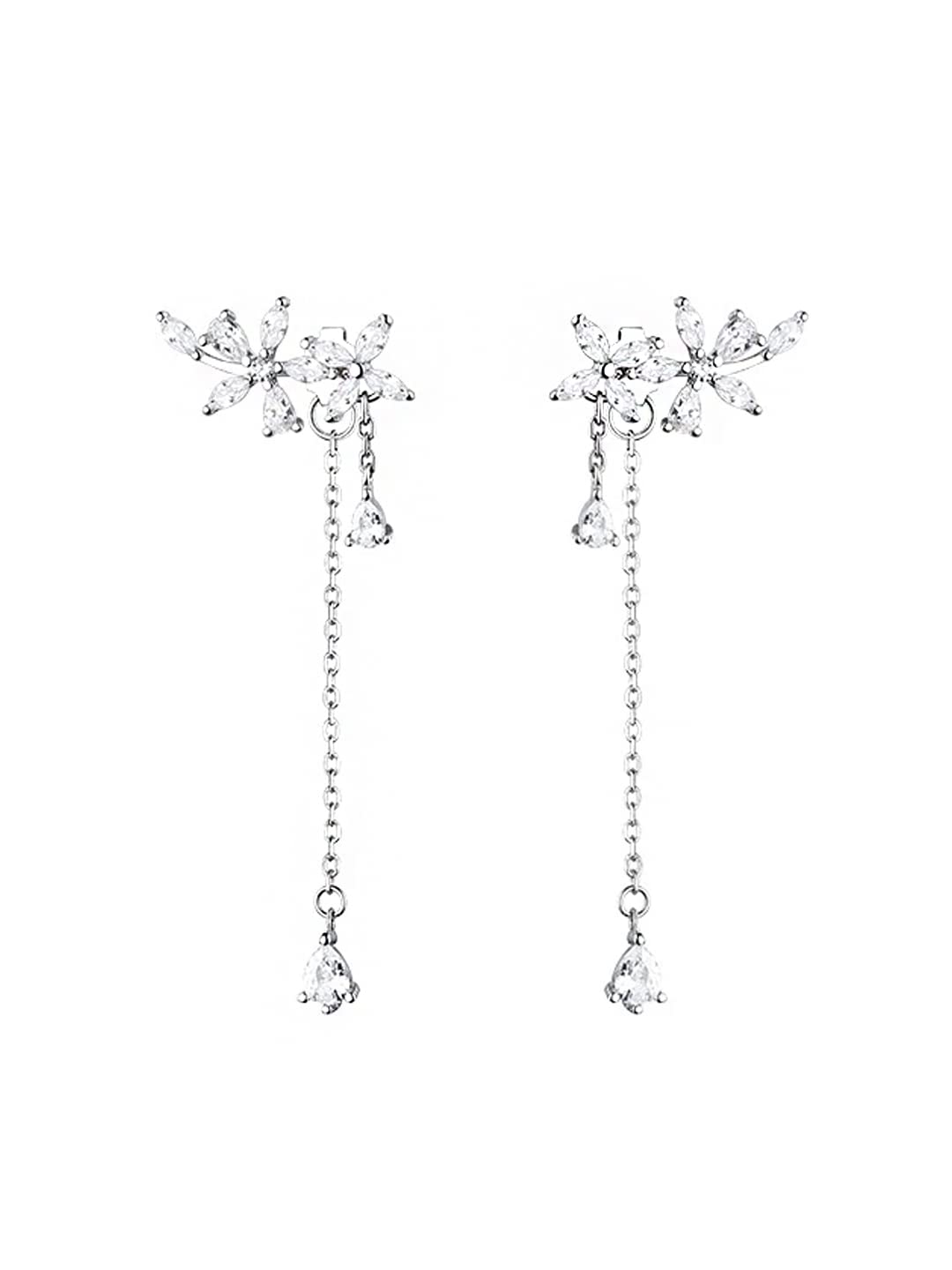 Kairangi Earrings For Women Sparkling Crystal Studded Silver Toned Back Drop Dangle Earrings For Women and Girls