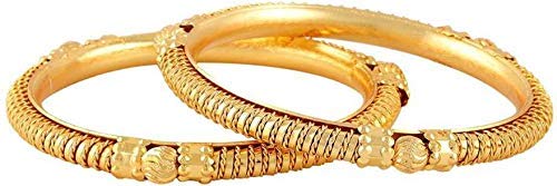 Yellow Chimes 2 PCS Exclusive Delicate Antique Hand Crafted Gold Plated Traditional Bangles For Women And Girls (2.4) (2.4)