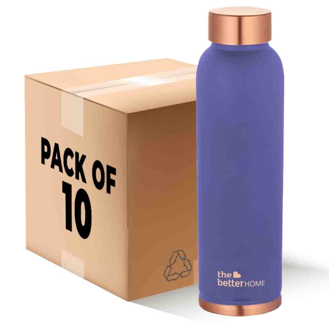 The Better Home 1000 Copper Water Bottle (900ml) | 100% Pure Copper Bottle | BPA Free & Non Toxic Water Bottle with Anti Oxidant Properties of Copper | Purple (Pack of 10)